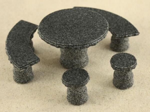 runde Sitzgruppe 1+2+2 Granit grau